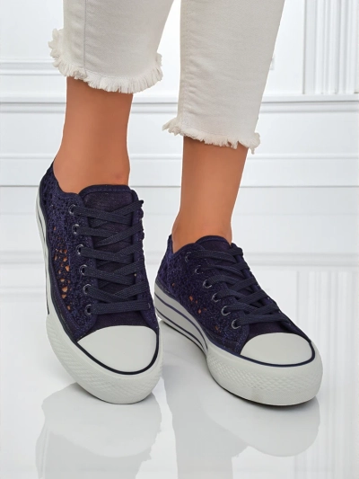 Damen-Sneaker Aureliana Marineblau aus Ajourstoff mit flacher Sohle