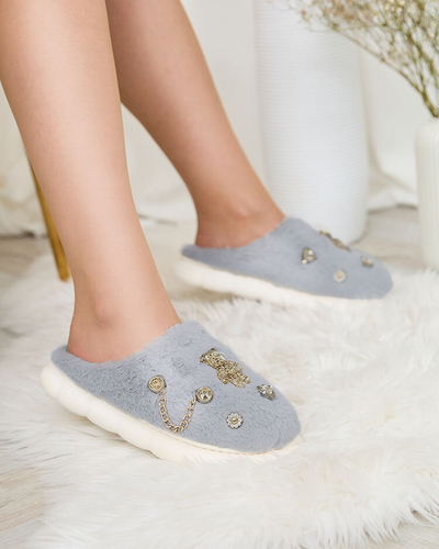 Royalfashion Blaue Damenpelzpantoffeln mit Ornamenten Erserra