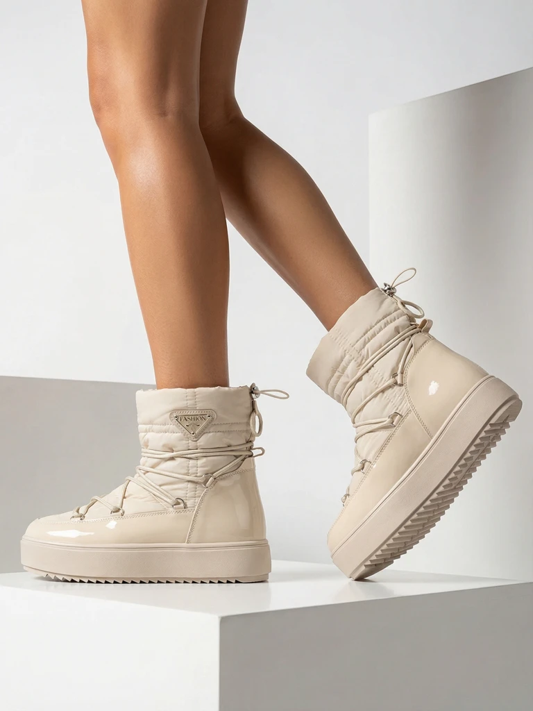 Royalfashion Damen-Schlupfstiefel a'la Schneestiefel in Beige Vevnose