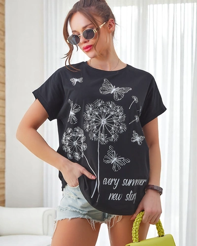 Royalfashion Damen Baumwoll-T-Shirt mit Löwenzahn und einem Schmetterling
