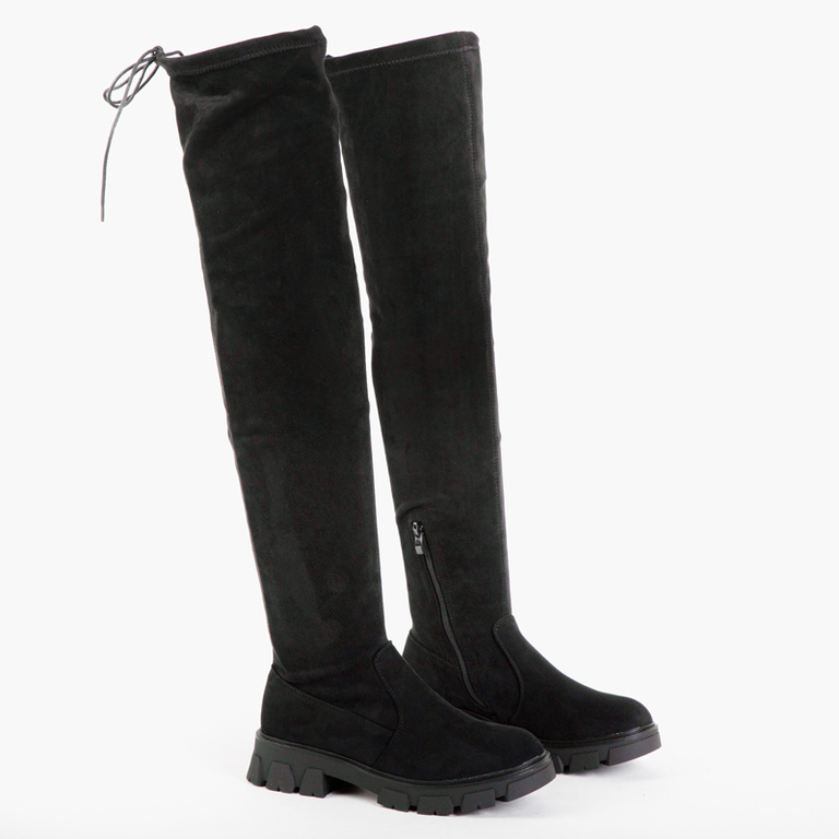 Flache Overknee-Stiefel aus schwarzem Wildleder Engi- Footwear
