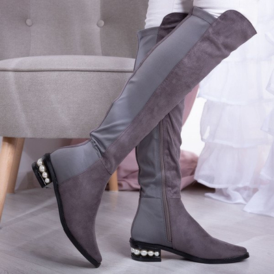 Graue Overknee-Stiefel mit verziertem Absatz La Perla - Schuhe