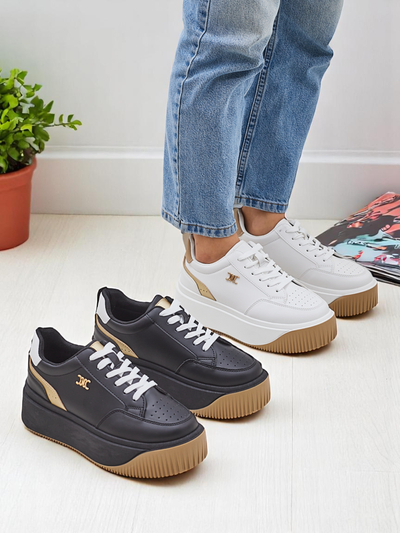 Arianna Bianco Damen Plateau-Sneakers aus Öko-Leder, 5 cm