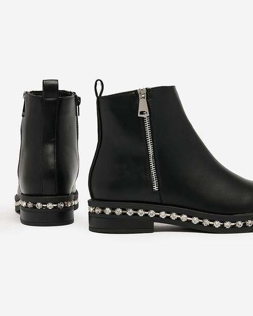 Royalfashion Чорні жіночі черевики на плоскому каблуці з цирконами Wiskuni