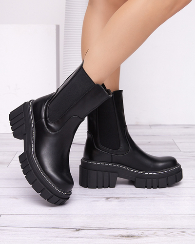 Schwarze hohe Damenstiefel mit Kunstleder Eareulia - Schuhe