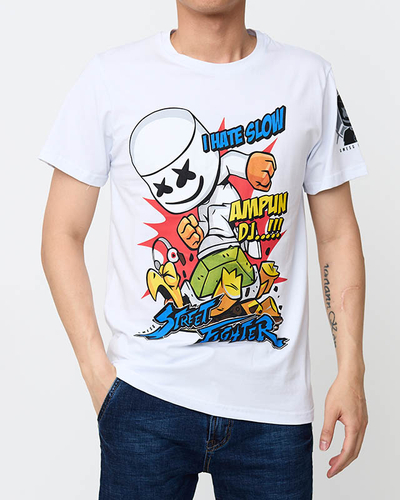 Weißes bedrucktes Herren-T-Shirt - Kleidung