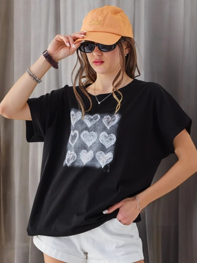 Royalfashion Жіноча бавовняна футболка з багатьма серцями