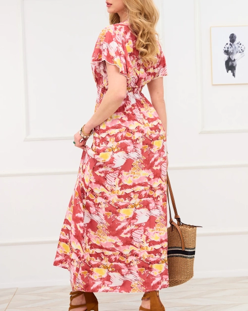 Червона жіноча довга сукня з модним візерунком - Одяг