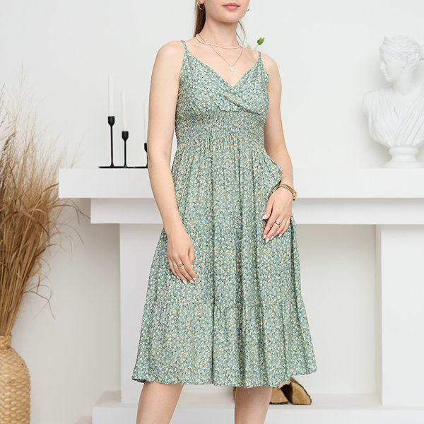 Grünes kurzes Kleid mit kleinem Blumenmuster - Kleidung