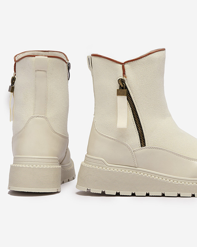 Cremefarbene Damenstiefel mit flachem Absatz Mefina- Footwear