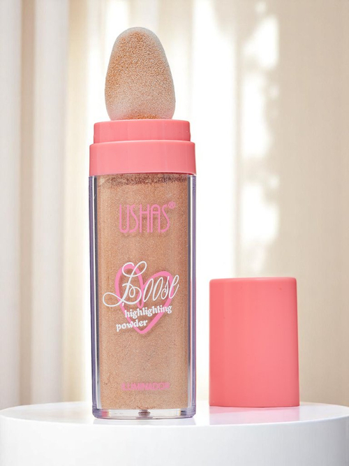 USHAS розсипчастий хайлайтер для обличчя з аплікатором-пуфом Radiance