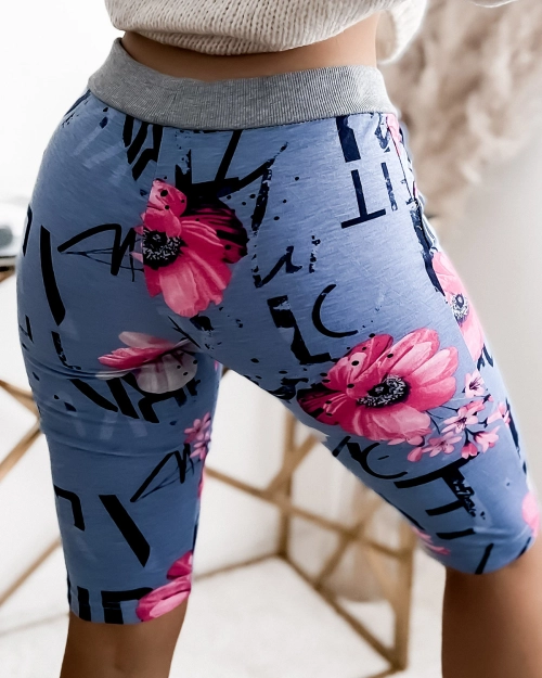 Жіночі шорти 3/4 блакитно-рожеві з принтом PLUS SIZE - Одяг