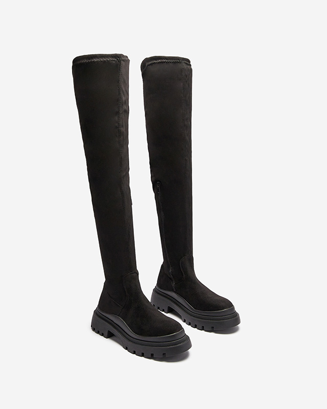 Schwarze Damenstiefel aus Öko-Wildleder mit dickerer Sohle Amerima - Footwear