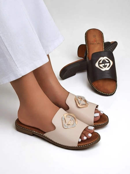 Royalfashion Damen Pantoletten flach Goldie Spark