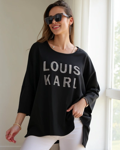 Royalfashion Damenbluse aus Viskose mit Strassinschriften