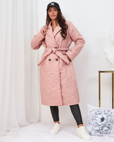 Royalfashion Damen Steppmantel mit Bindeband in hellrosa