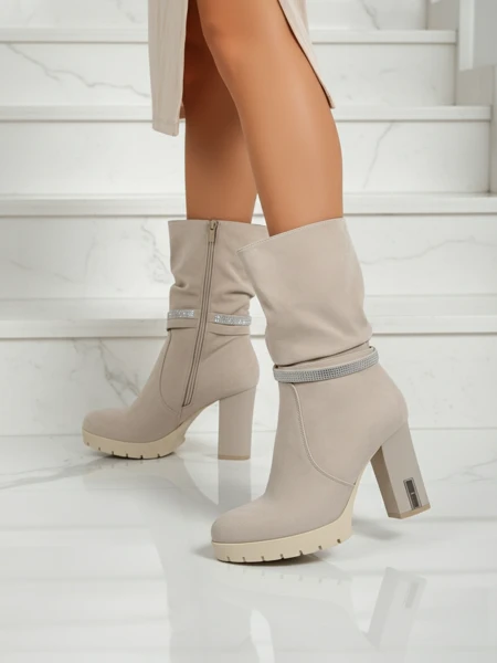 Matte Damen Stiefeletten mit Blockabsatz Ashen Bloom