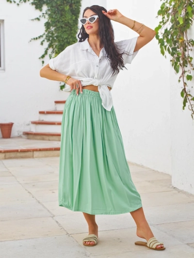 Royalfashion Damen Woven Midi Sommerrock, leicht und fließend mit zwei Taschen