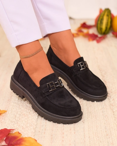 Royalfashion Damen Öko-Wildleder Mokassins mit Ornament in schwarz Aderti