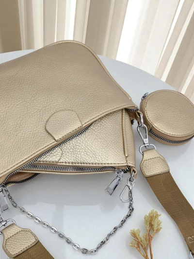 Goldene Calista Multi Handtasche aus Öko-Leder mit Kette und Tasche