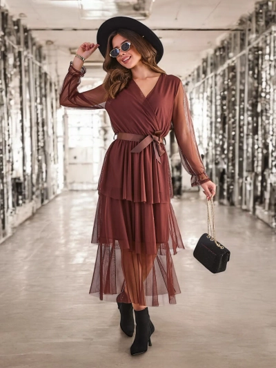 Royalfashion Damen langes Kleid mit Rüschen