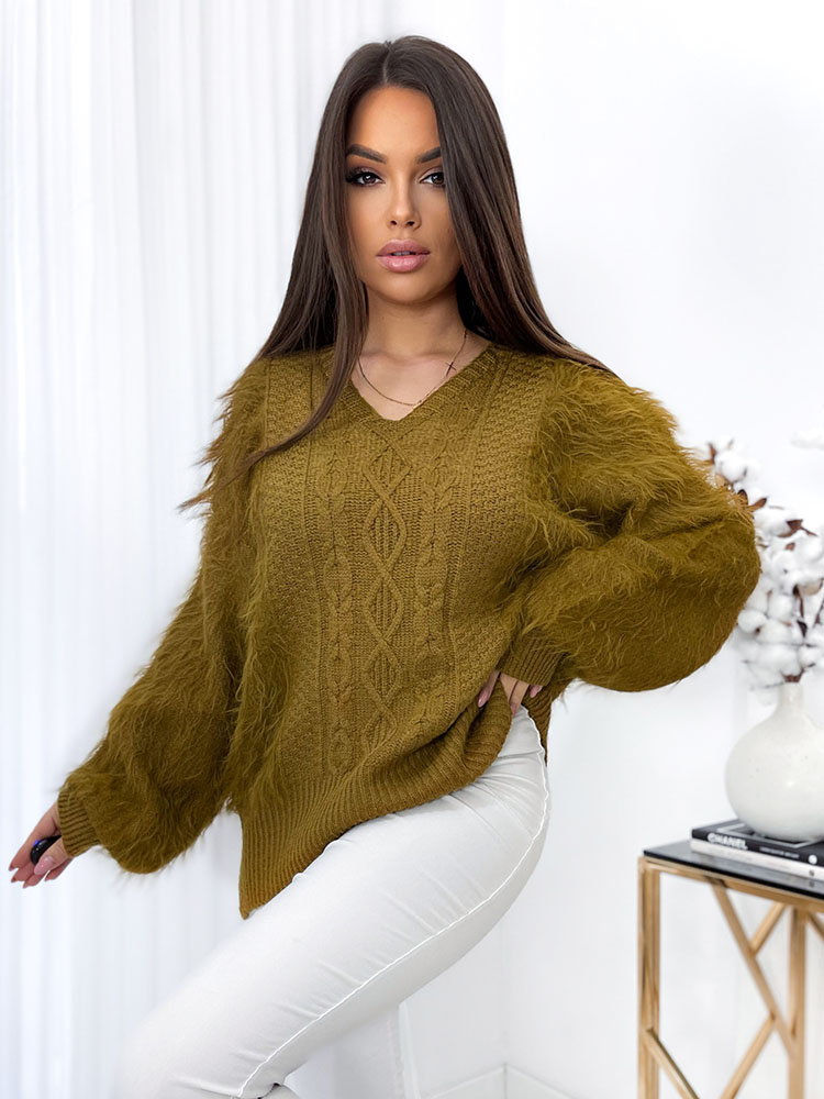 Royalfashion Fluffy Damenpullover in Senffarbe