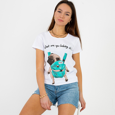 Weißes Damen-T-Shirt mit farbigem Aufdruck - Bekleidung