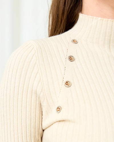 Светр жіночий Royalfashion Бежевий із золотими ґудзиками