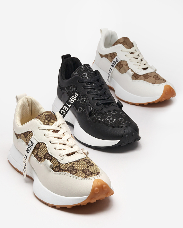 Beigefarbener Damen-Sportschuh mit modischem Tentis-Muster - Footwear