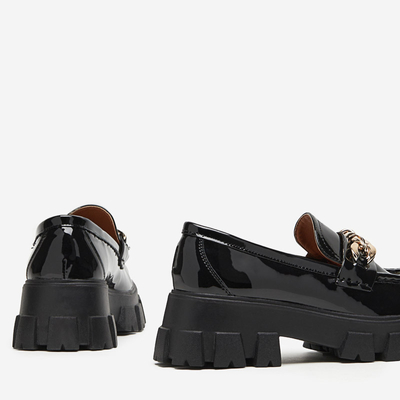 OUTLET Schwarz lackierte Damen-Slipper mit Kette Guinewra - Footwear