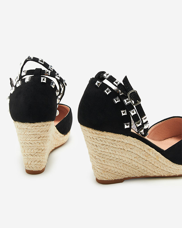 Schwarze Damensandalen a'la Espadrilles auf dem Keil Nufasa - Schuhe