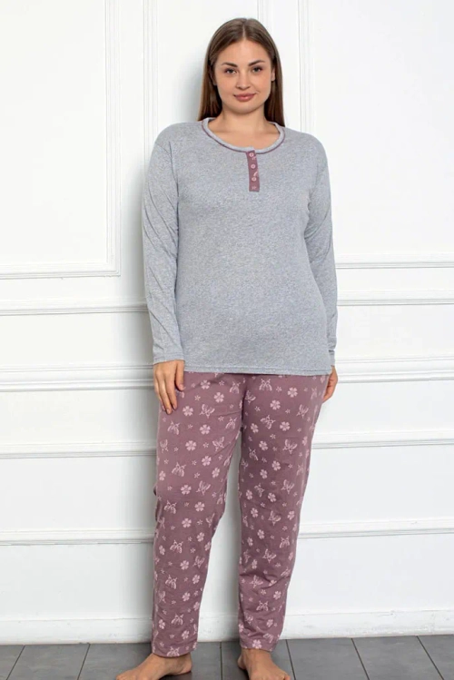 Royalfashion Жіночий бавовняний комплект піжами з метеликами, великий розмір