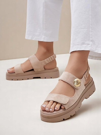 Beige Damen Plateausandalen Royalfashion Callista aus Wildleder