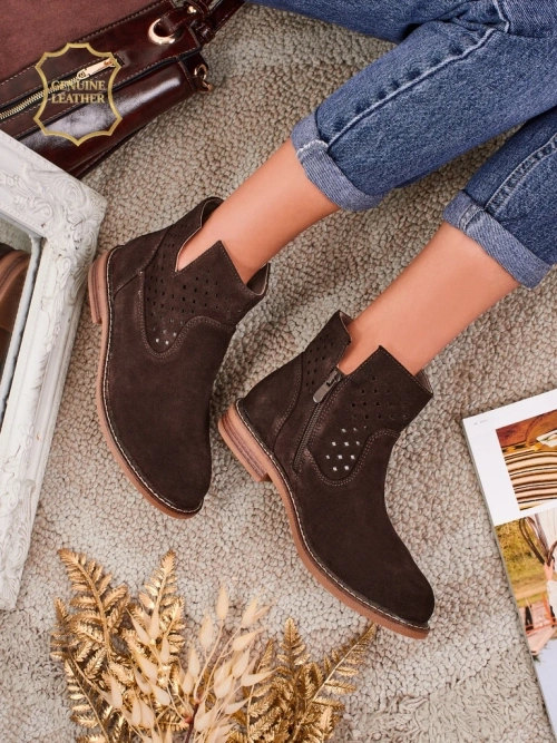 Aurelia Verona - Коричневі замшеві жіночі ботки з натуральної шкіри, каблук 3 см