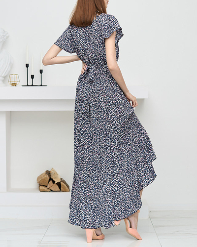 Marineblaues, geblümtes Rüschenkleid für Damen - Kleidung