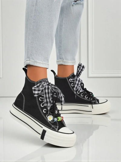 Damen Callisto Sneakers Schwarze Stoffplateaus mit Retro-Akzenten