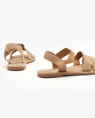 OUTLET Hellbraune flache Damensandalen aus Öko-Wildleder Nerina - Schuhe