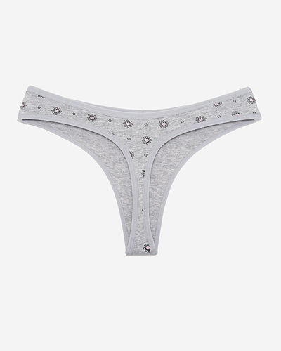 Grauer Damen-String aus Baumwolle mit Blumen - Unterwäsche