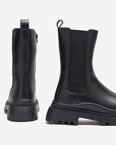 OUTLET Schwarze Damenstiefel mit flachem Absatz Okidas - Footwear