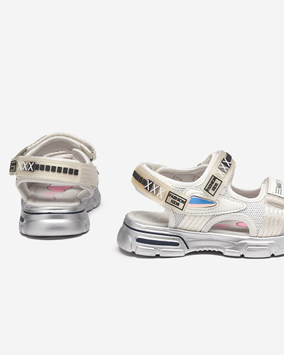 Weiß-silberne Kindersandale mit Klettverschluss Mepoti - Footwear