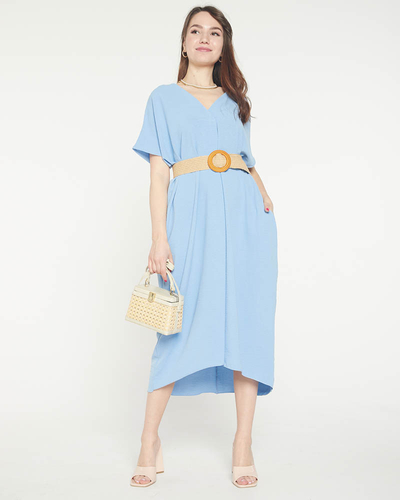 Blaues Oversize-Damenkleid mit Gürtel - Kleidung