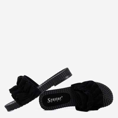 Schwarze Damen-Flipflops mit Rafel-Rüschen - Schuhe 1