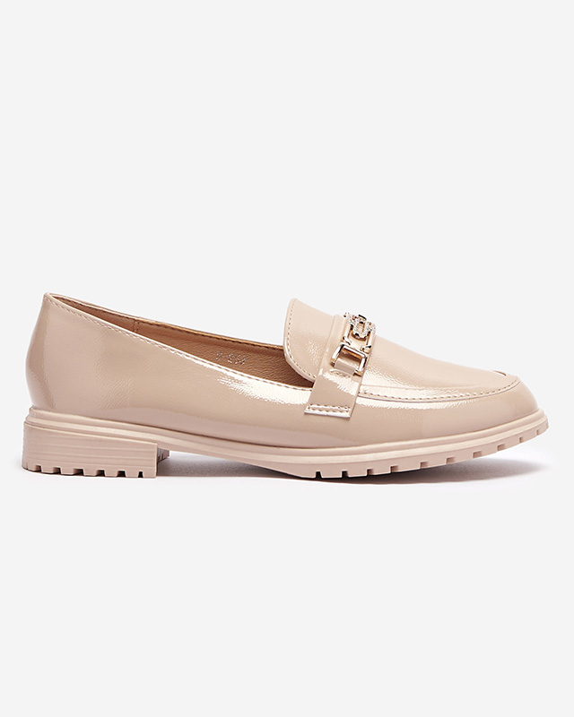 Lackierte Damenmokassins mit Ornament in Beige Horiff- Footwear