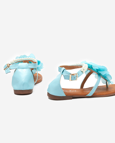 OUTLET Blaue Damensandalen mit Perlen und Stoffblume Amerile - Schuhe