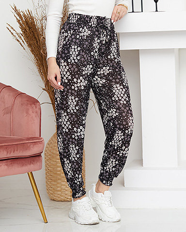 Schwarz-weiß gemusterte Stoffhose für Damen - Kleidung