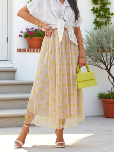Royalfashion Damen Midi-Rock aus Viskose mit Tüll in gepunktet