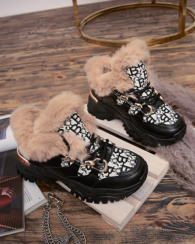 Жіночі спортивні туфлі з хутром чорного кольору Reyma- Взуття