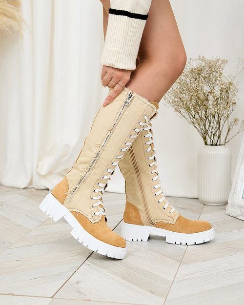 Royalfashion Бежеві жіночі тканинні чоботи Leconen