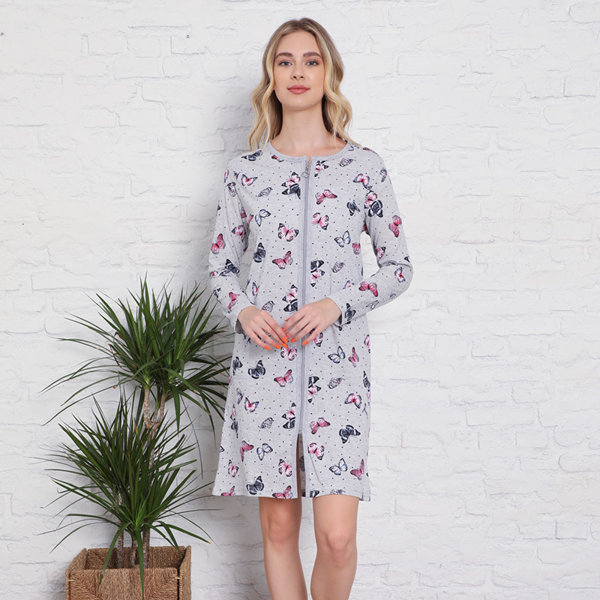 Нічна сорочка сіра з принтом метелик - Одяг
