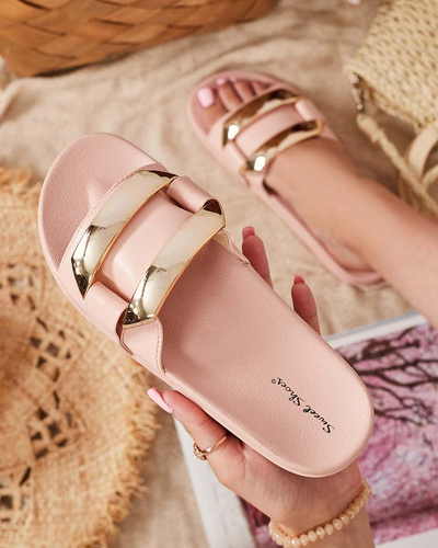 Rosa Damenhausschuhe mit goldenem Serina-Ornament - Schuhe